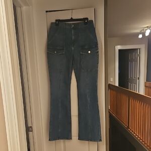 Brand New Derek Lam Medium Blue Flare Cargo Jeans